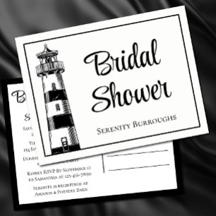 Lighthouse Black White Nautical Bridal Shower Invitation Postcard