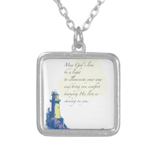 Lighthouse Blessings Prayer Silver Plated Necklace