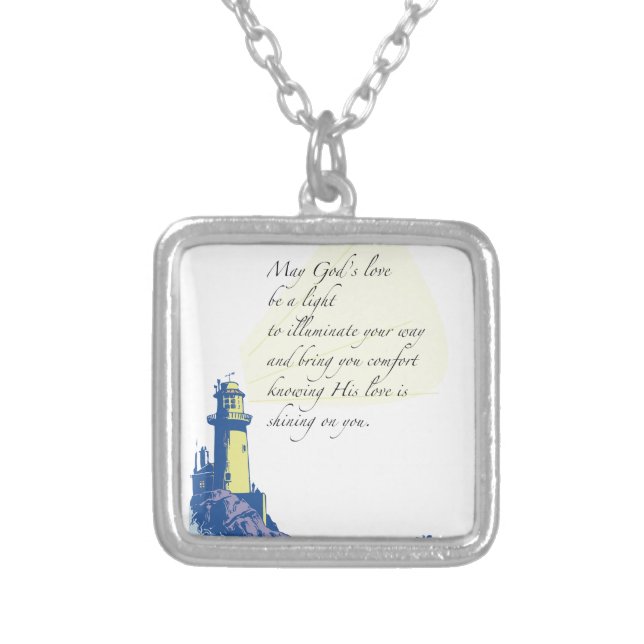 Lighthouse Blessings Prayer Silver Plated Necklace (Front)