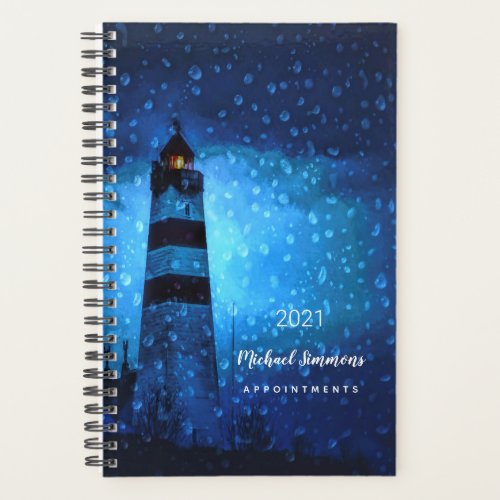 Lighthouse blue stormy night 2022  name planner