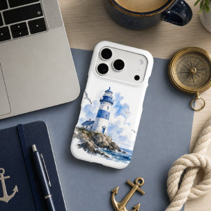 Lighthouse Blue & White Nautical iPhone 17 Pro Case