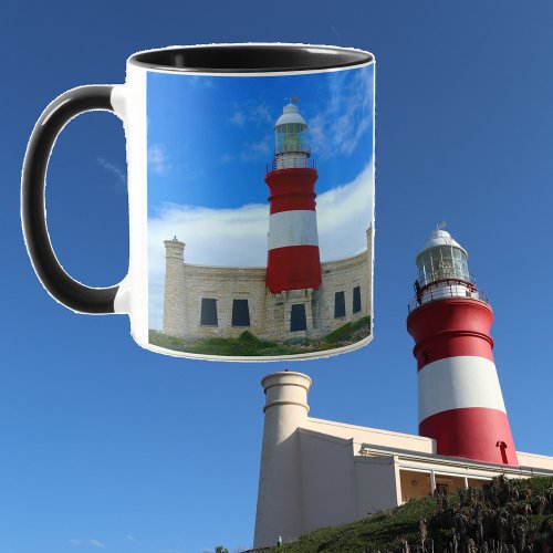 Lighthouse Blue White Red Coffee Time Photo Mug