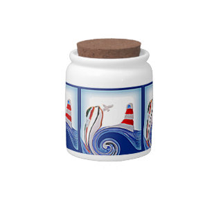 Lighthouse Boat on Stormy Seas Nautical Candy Jar