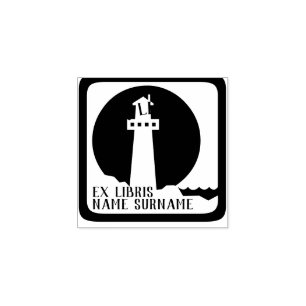 Lighthouse Bookplate Rubber Stamp