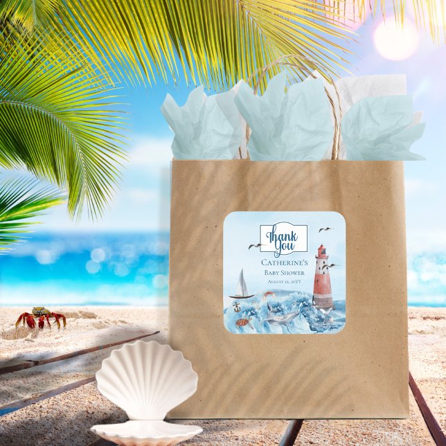 Lighthouse Boy Baby Shower Thank You Square Sticker (Creator Uploaded)