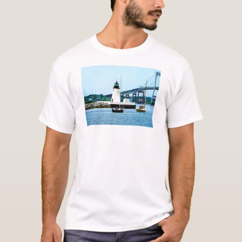 Lighthouse Bridge and Boats Newport RI T_Shirt