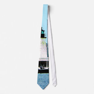 Lighthouse, Bridge and Boats, Newport, RI Tie