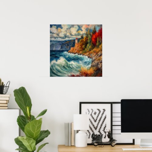 Lighthouse by a Stormy Sea Poster
