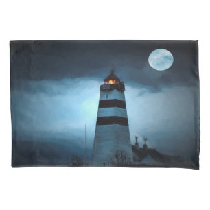 Lighthouse by night with full moon pillowcase