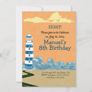 Lighthouse by the Sea Birthday Party Invitation