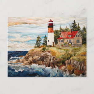 Lighthouse by the Sea Quilt Style Postcard