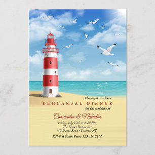 Lighthouse by the Sea Rehearsal Dinner Invitation