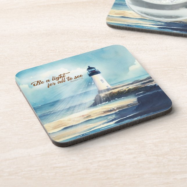 Lighthouse Christian Scripture Mattew Be a Light Beverage Coaster (Left Side)