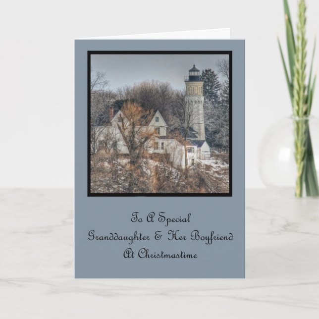 Lighthouse Christmas Granddaughter & Boyfriend Holiday Card (Front)