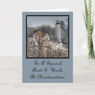 Lighthouse Christmas Wishes Aunt & Uncle Holiday Card