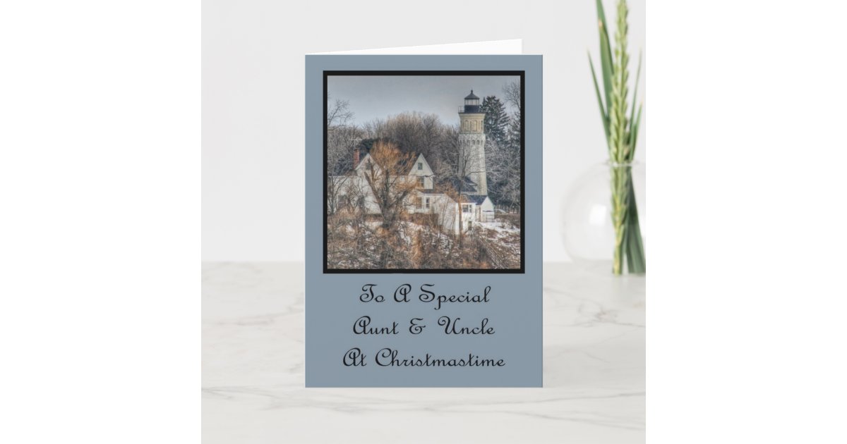 Lighthouse Christmas Wishes Aunt & Uncle Holiday Card | Zazzle