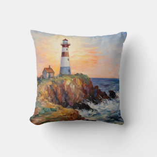 Lighthouse Cliff Landscape Scenery Fine Art Throw Pillow