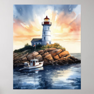 Lighthouse Coastal Art Print Poster
