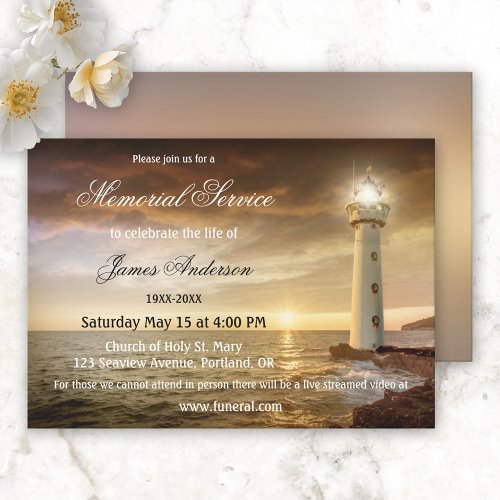 Lighthouse Coastal Funeral Memorial Service Invitation