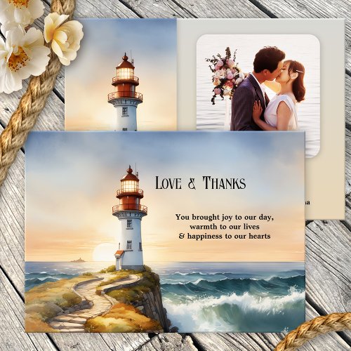 Lighthouse Coastal Photo Wedding Thank You Card