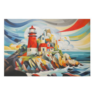 Lighthouse Concept Abstract Colorful Scenery Sea Faux Canvas Print