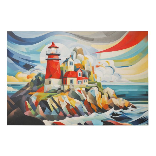Lighthouse Concept Abstract Colorful Scenery Sea Faux Canvas Print (Front)
