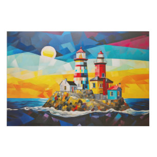 Lighthouse Concept Abstract Colorful Scenery Sea Faux Canvas Print