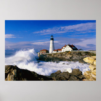Lighthouse Crashing Waves Poster