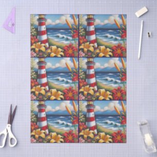 Lighthouse & Daylilies Nautical Decoupage Tissue Paper