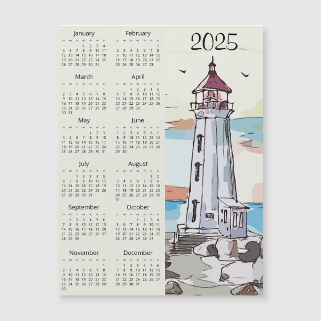 Lighthouse Design 2025 Calendar Magnetic Card