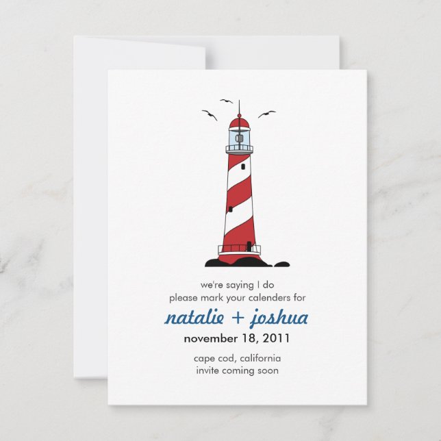 Lighthouse Destination Wedding Save the Date Card (Front)