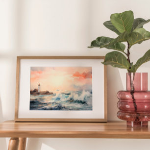Lighthouse Dreams: Coastal Watercolor Painting Poster