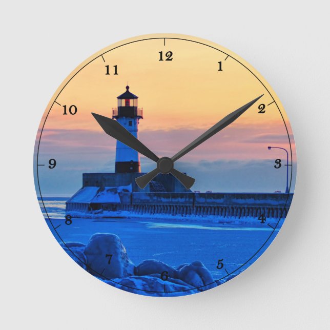Lighthouse Duluth Minnesota Lake Superior Round Clock (Front)