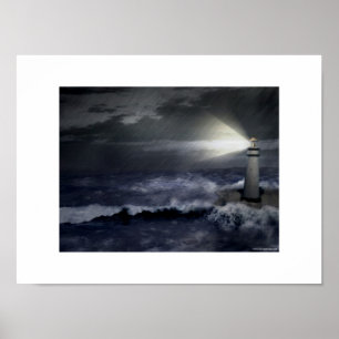 Lighthouse During Storm Poster
