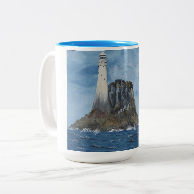 Lighthouse Fastnet, Ireland, Irish Sea, Plaque Two-Tone Coffee Mug (Front Left)