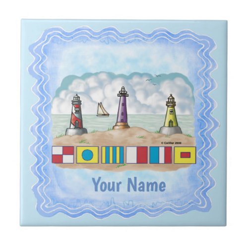 Lighthouse Flags Ceramic Tile