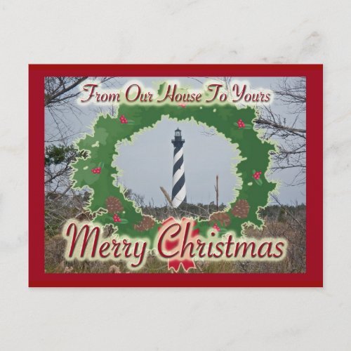 Lighthouse From Our House Merry Christmas Holiday Postcard