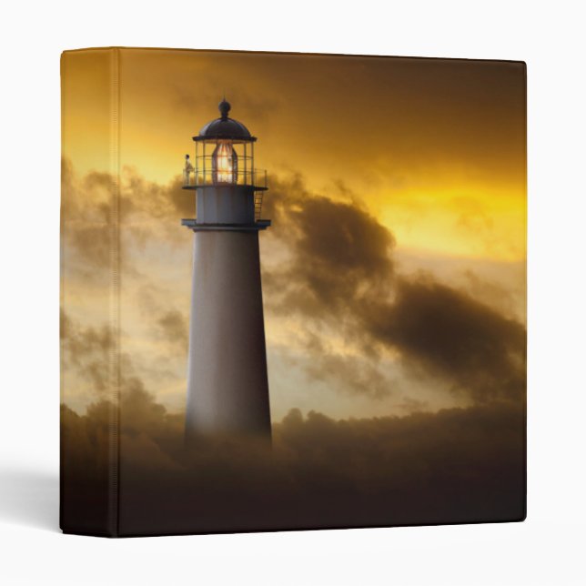 Lighthouse Glowing under Dramatic Sky 3 Ring Binder (Front/Spine)