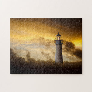 Lighthouse Glowing under Dramatic Sky Jigsaw Puzzle