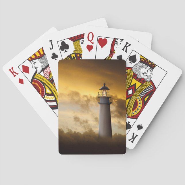 Lighthouse Glowing under Dramatic Sky Poker Cards (Back)