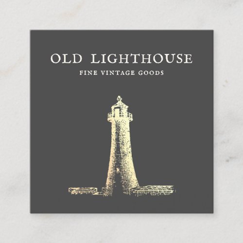 Lighthouse Gold Etching Square Business Card