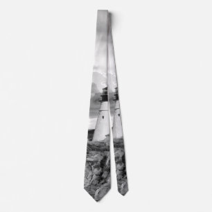 Lighthouse Grey Black White Clouds Seascape Ocean Neck Tie