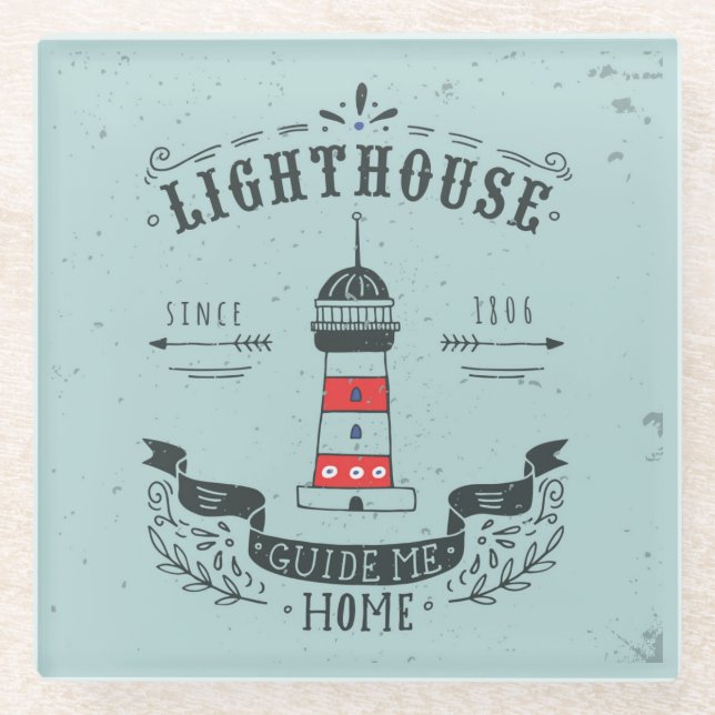 Lighthouse Guide Me Home Poster Glass Coaster (Front)