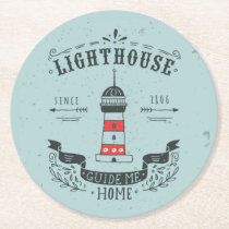 Lighthouse Guide Me Home Poster Round Paper Coaster