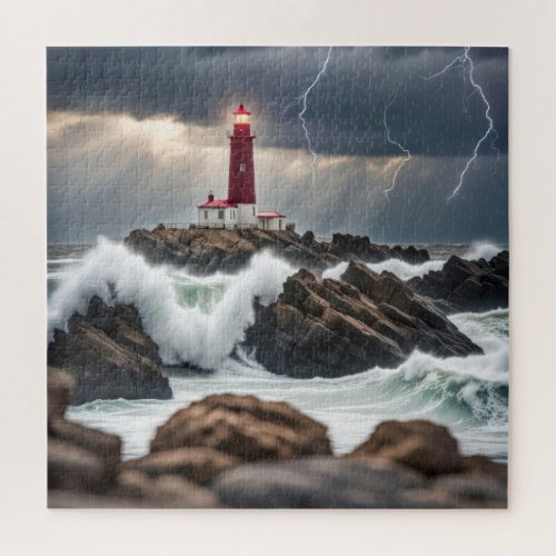 Lighthouse In A Storm Jigsaw Puzzle