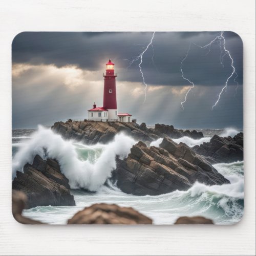 Lighthouse In A Storm Mouse Pad