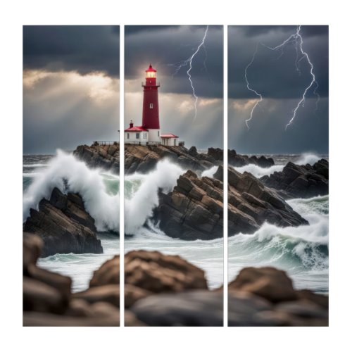 Lighthouse in A Storm Triptych