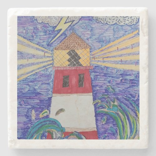 Lighthouse in a stormy sea stone coaster