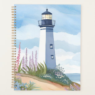 Lighthouse in Bloom   Coastal Watercolor Floral Planner