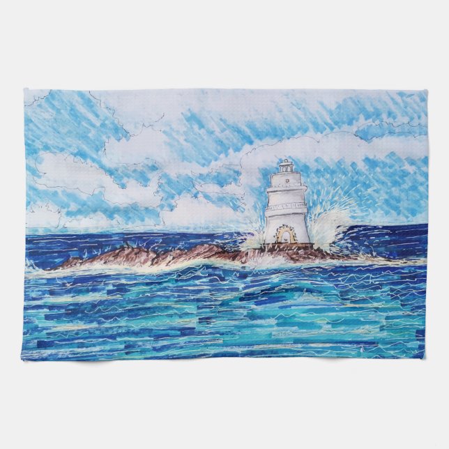 Lighthouse in Blue Kitchen Towel (Horizontal)